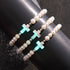 St. Amanda | .925 Sterling Silver | Alabaster Firefly Glass x Ivory Freshwater Pearl Cross Bracelet
