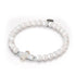 St. Amanda | .925 Sterling Silver | Alabaster Firefly Glass x Ivory Freshwater Pearl Cross Bracelet