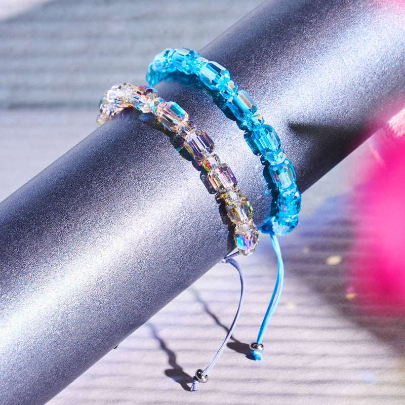 Aquamarine x Blue | Silver | Radiant Facet Pebble Bracelet