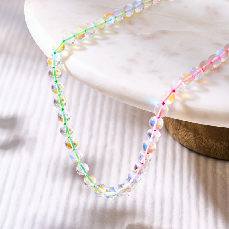 Rainbow Supernova | Silver | Galaxy Glass Knotted Necklace
