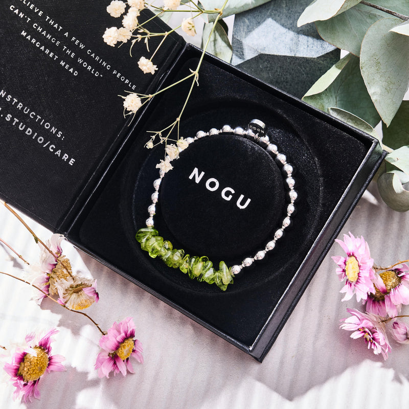 Olivine | Silver | Uncut Gemstone Bracelet