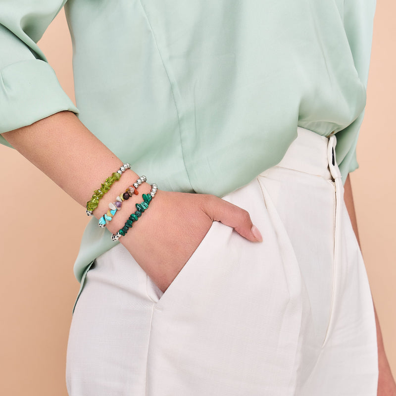 Olivine | Silver | Uncut Gemstone Bracelet