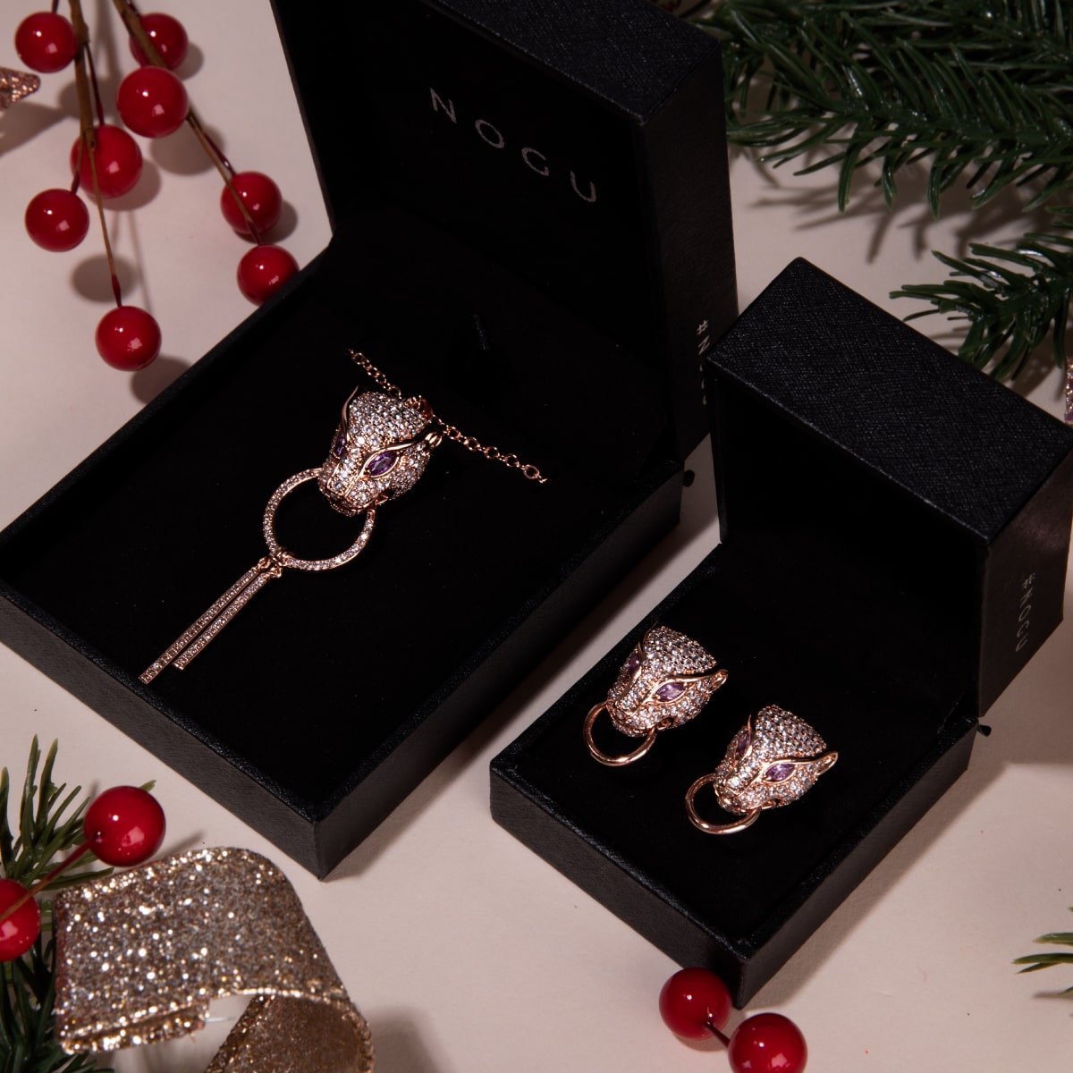 Panthera by Keysi Sayago | 18k Rose Gold | Cubic Zirconia Crystal Necklace