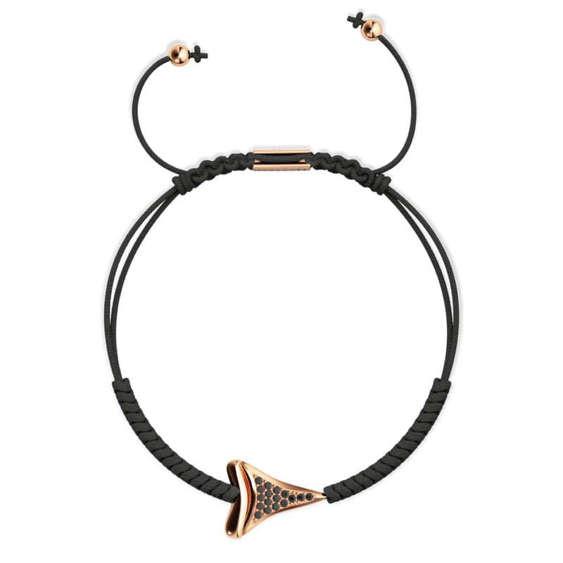 Shark Tooth Black Macrame Bracelet by Lauren Howe | .925 Sterling Silver Rose Gold Vermeil | Black Crystal