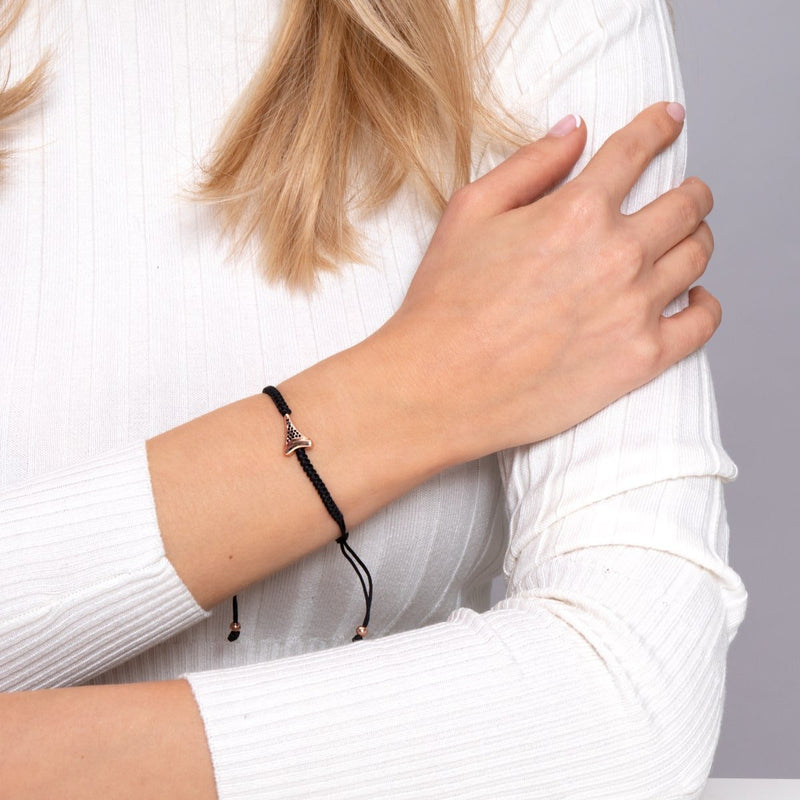 Shark Tooth Black Macrame Bracelet by Lauren Howe | .925 Sterling Silver Rose Gold Vermeil | Black Crystal