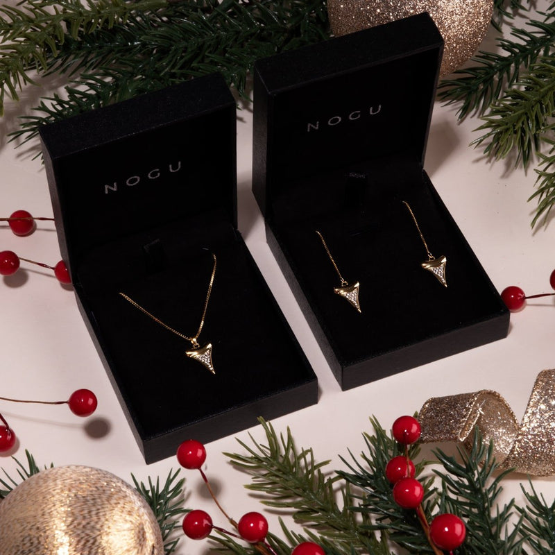 Shark Tooth Chain Drop Threader Earrings by Lauren Howe | .925 Sterling Gold Vermeil | Crystal