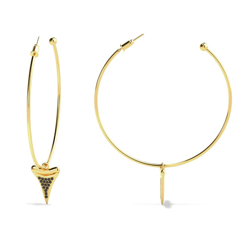 Shark Tooth Hoop Earrings by Lauren Howe | .925 Sterling Gold Vermeil | Black Crystal
