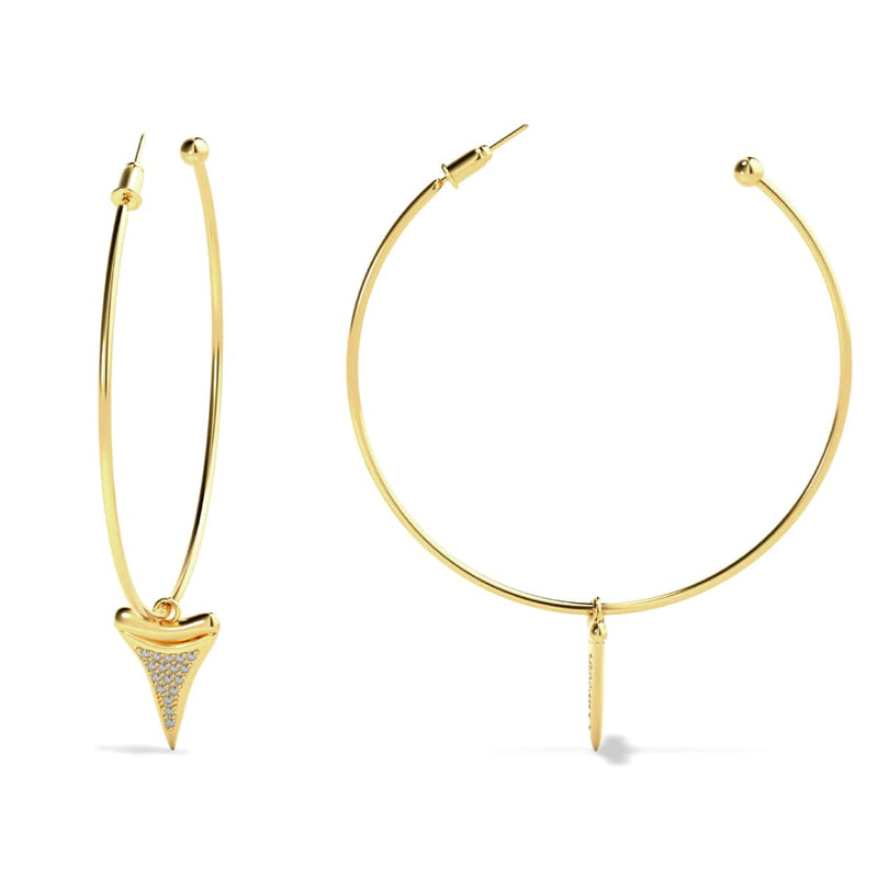 Shark Tooth Hoop Earrings by Lauren Howe | .925 Sterling Gold Vermeil | Crystal