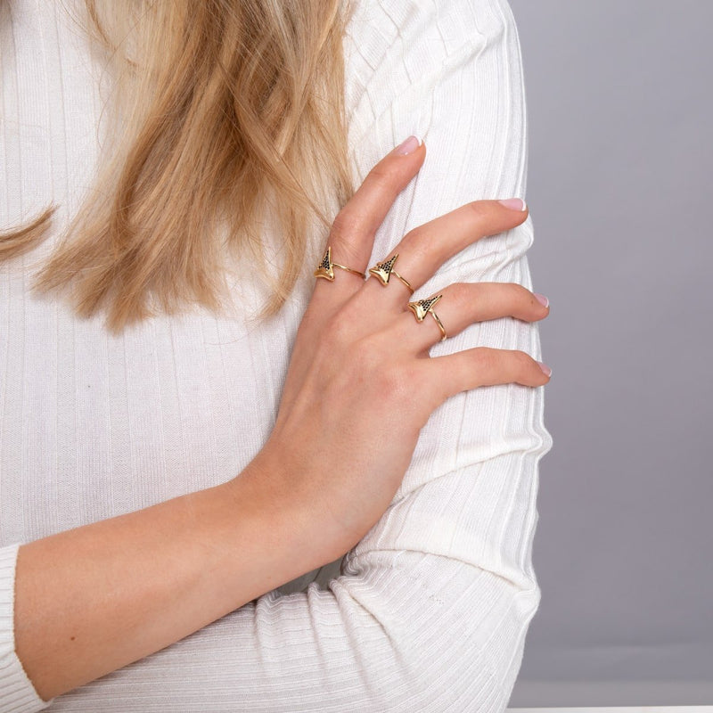 Shark Tooth Ring by Lauren Howe | .925 Sterling Gold Vermeil | Black Crystal