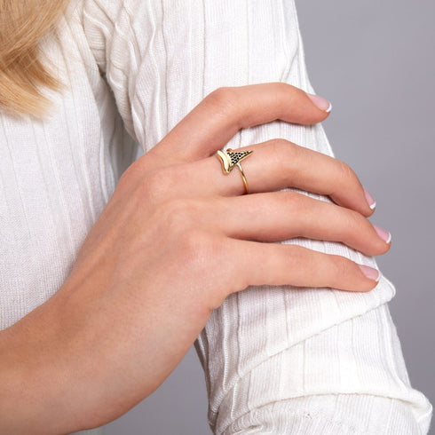 Shark Tooth Ring by Lauren Howe | .925 Sterling Gold Vermeil | Black Crystal