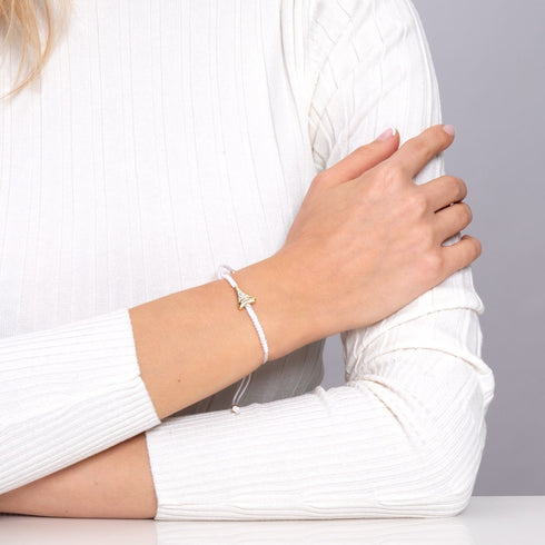 Shark Tooth White Macrame Bracelet by Lauren Howe | .925 Sterling Silver Gold Vermeil | Crystal