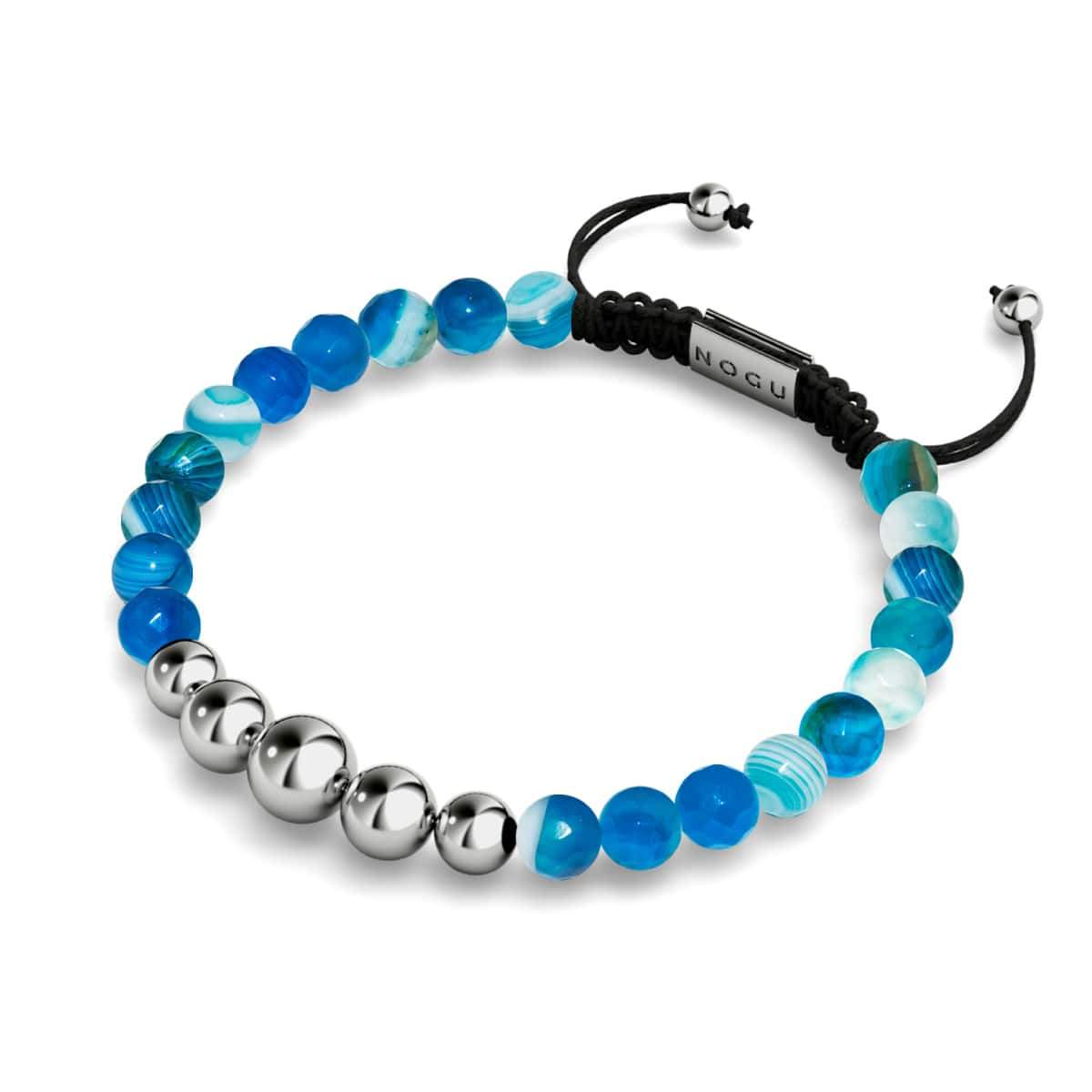 Blue Line Agate | Silver | Balance Gemstone Macrame Bracelet