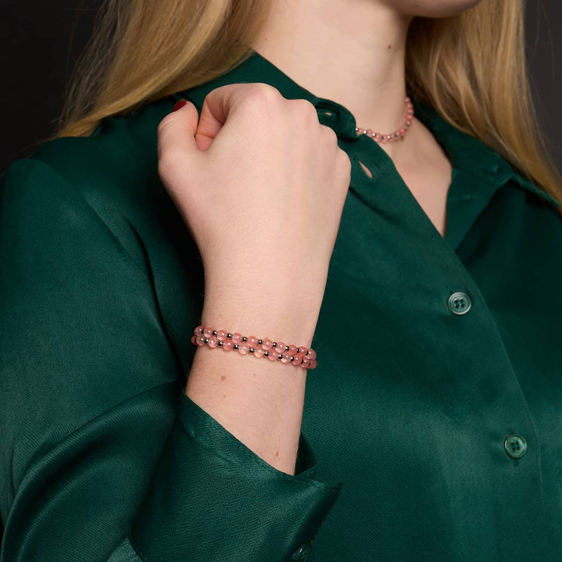 Watermelon Quartz x White Gold | Boho Gem Wrap