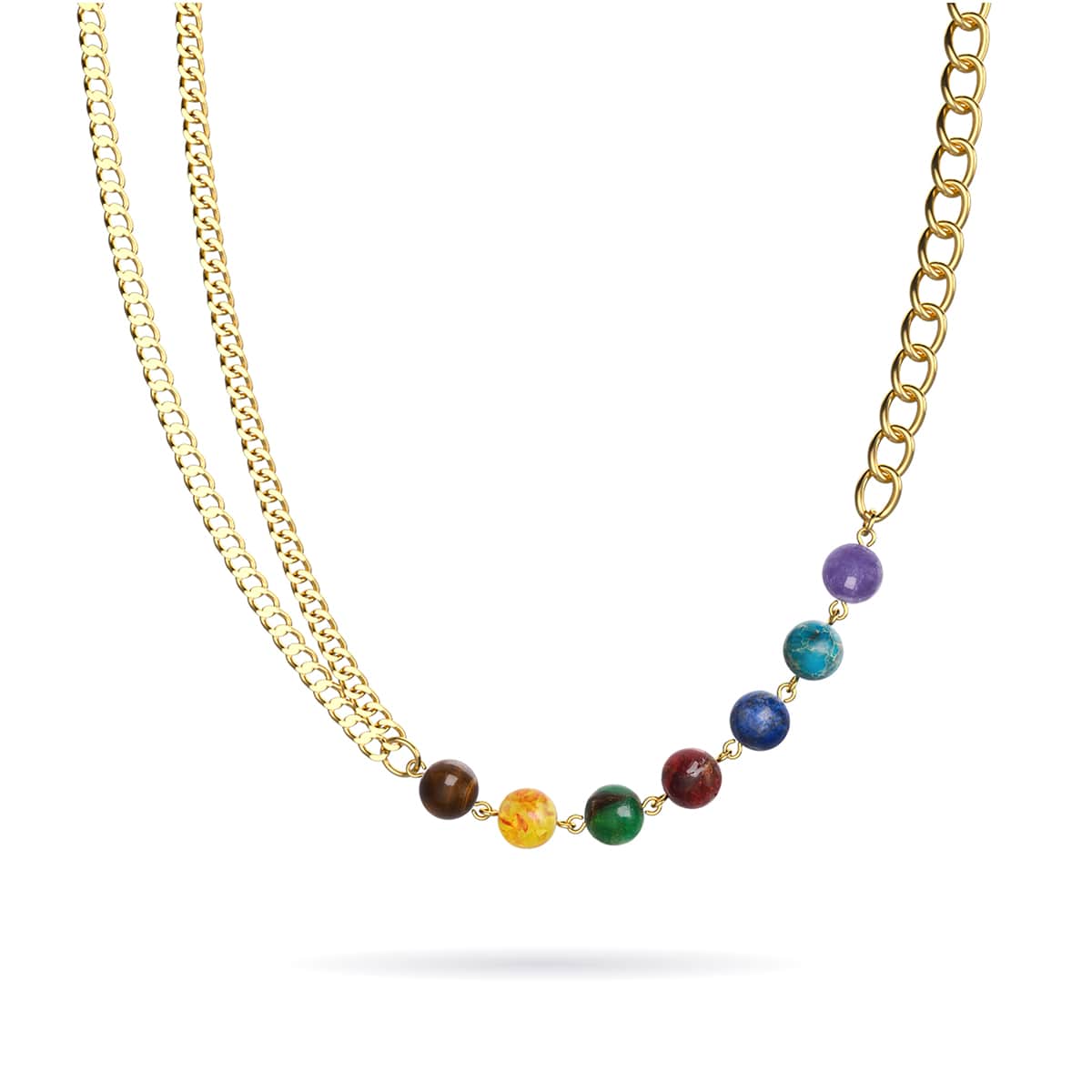 Rainbow Chakra | 7 Gemstone Chain Necklace | Gold