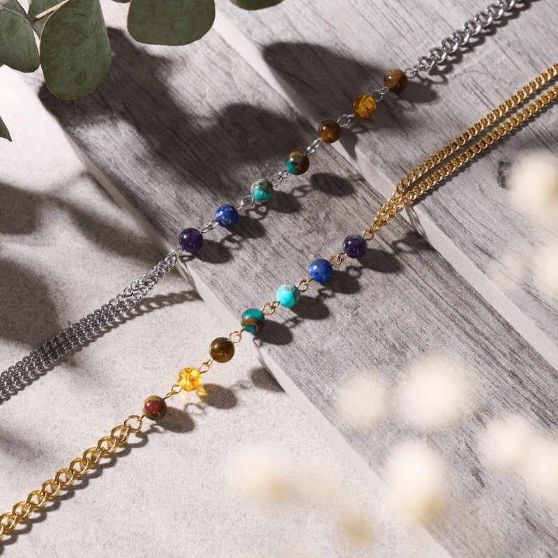 Rainbow Chakra | 7 Gemstone Chain Necklace | Silver
