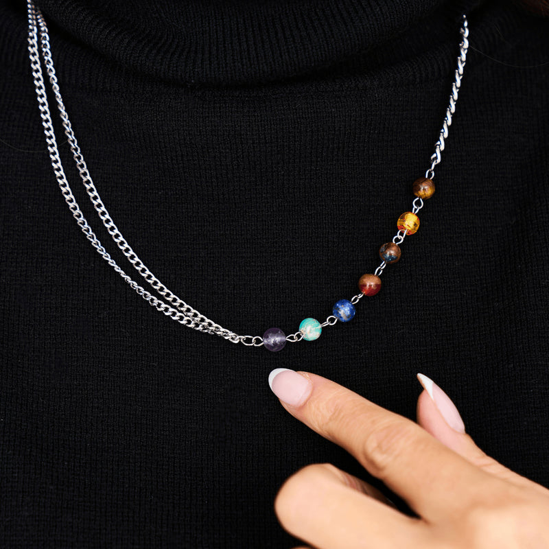 Rainbow Chakra | 7 Gemstone Chain Necklace | Silver