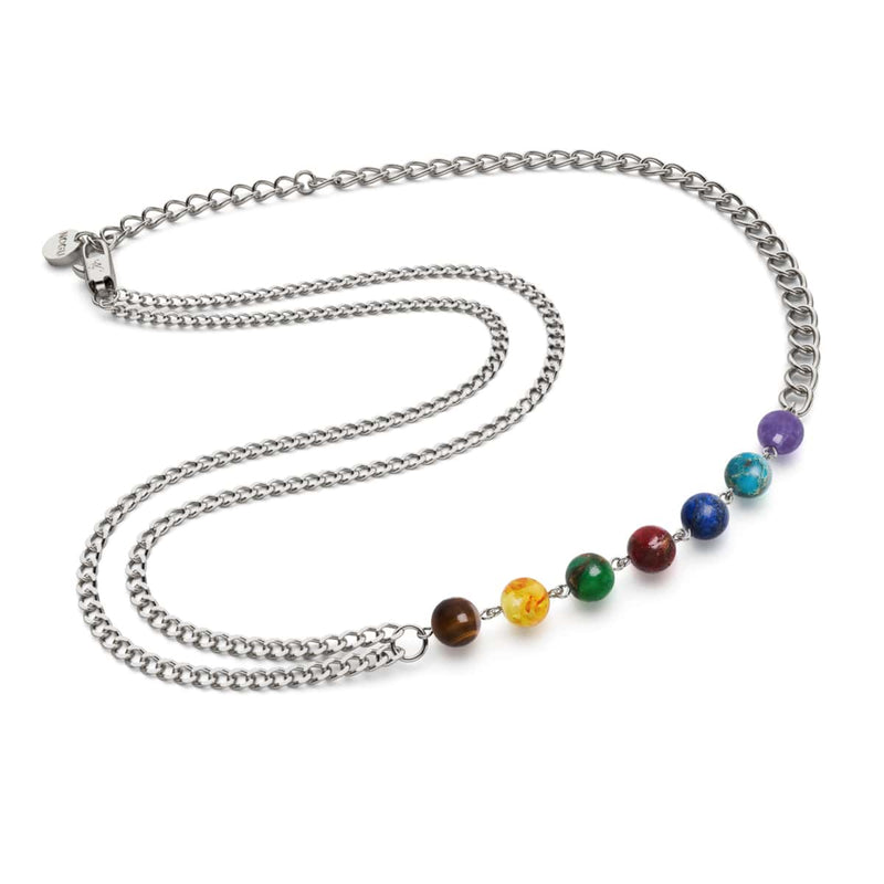Rainbow Chakra | 7 Gemstone Chain Necklace | Silver