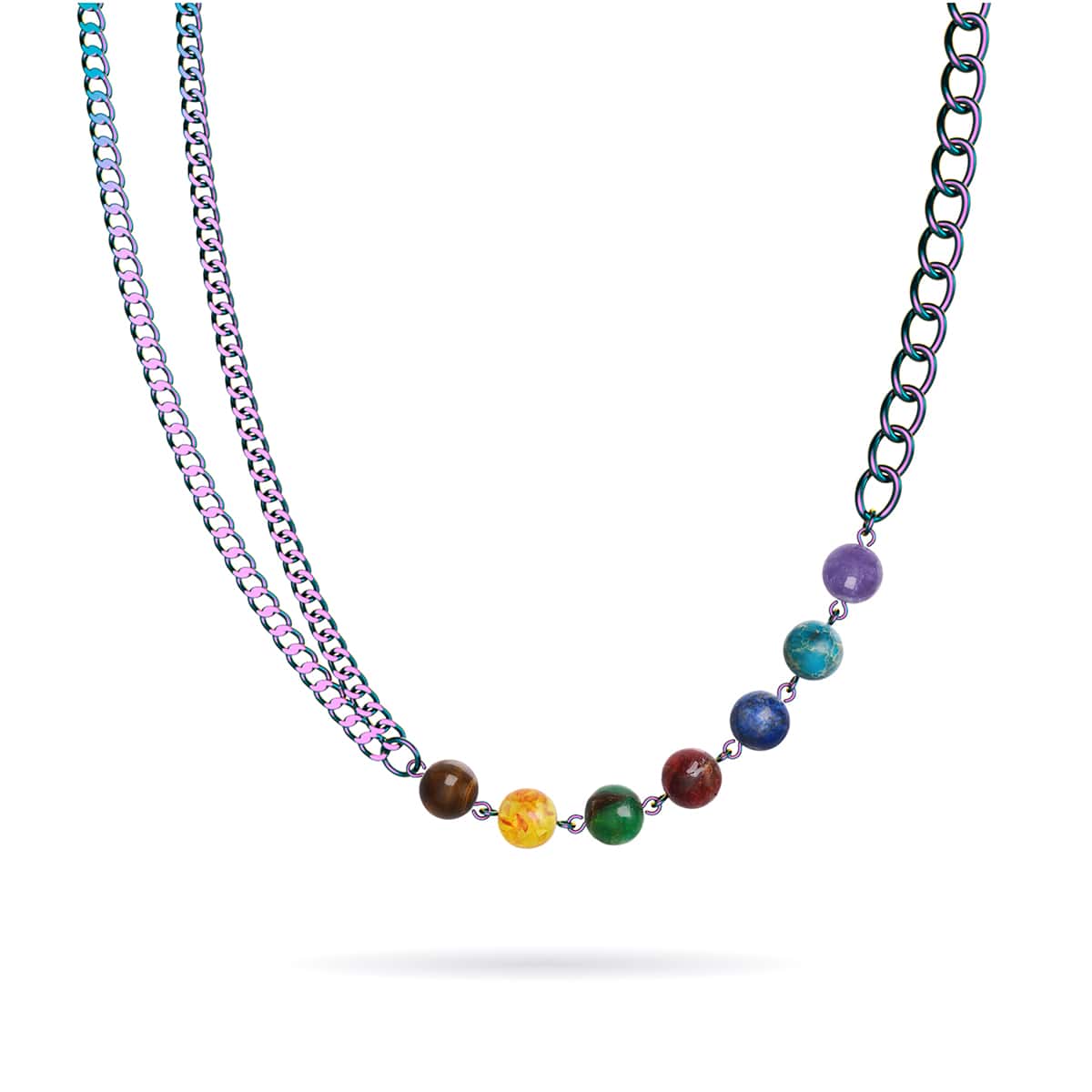 Rainbow Chakra | 7 Gemstone Chain Necklace | Unicorn Silver