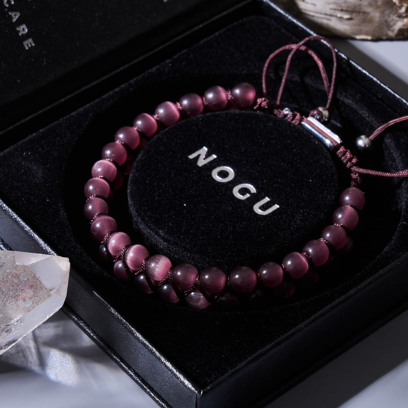 Chestnut | Silver | Cheshire Glass Double Macrame Bracelet