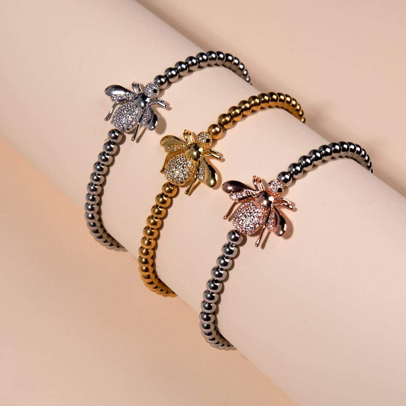 Queen | 18k Gold | Crystal Honeybee Charm Bracelet