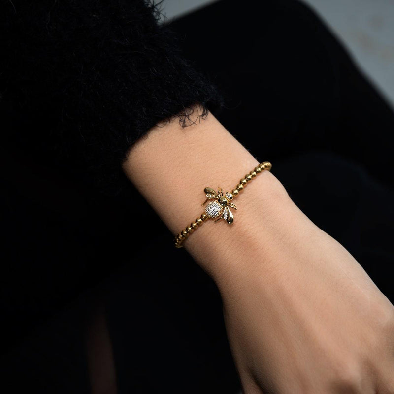 Queen | 18k Gold | Crystal Honeybee Macrame Charmballa Bracelet