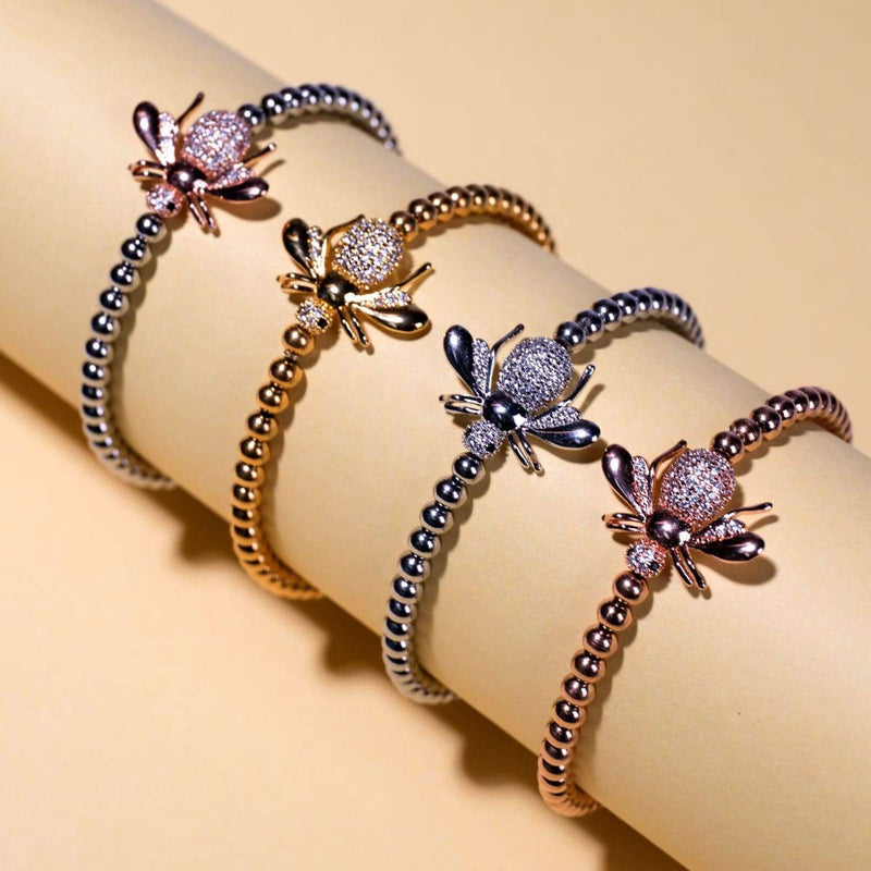 Queen | 18k Rose Gold | Crystal Honeybee Charm Bracelet
