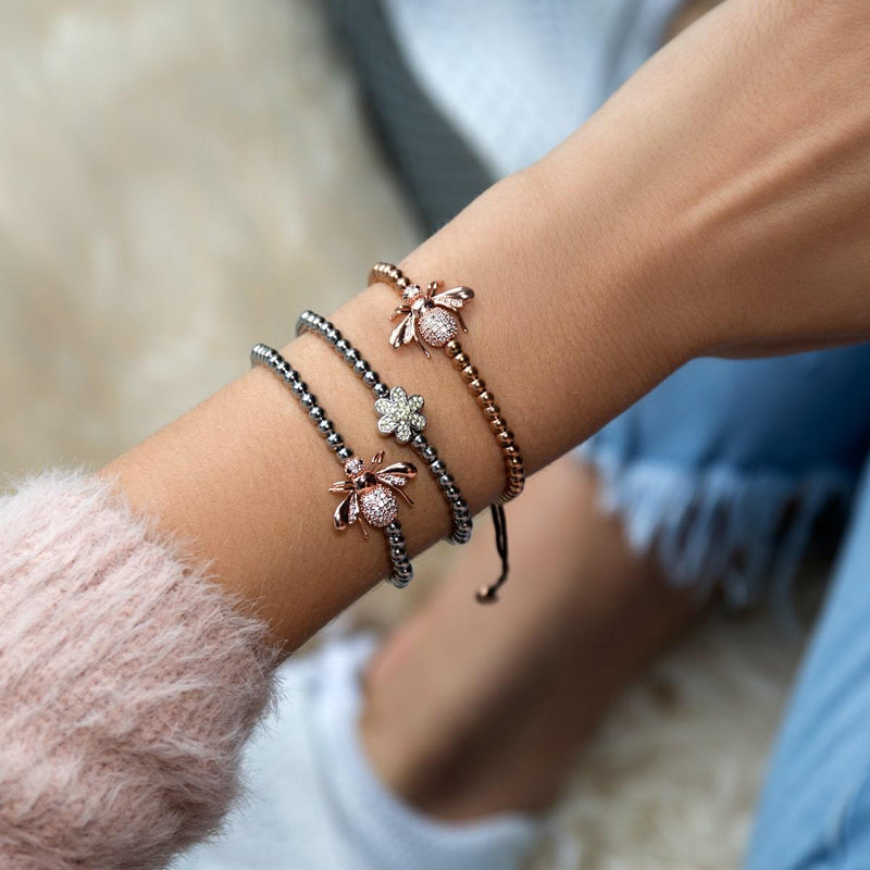Queen | 18k Rose Gold & Silver | Crystal Honeybee Charm Bracelet