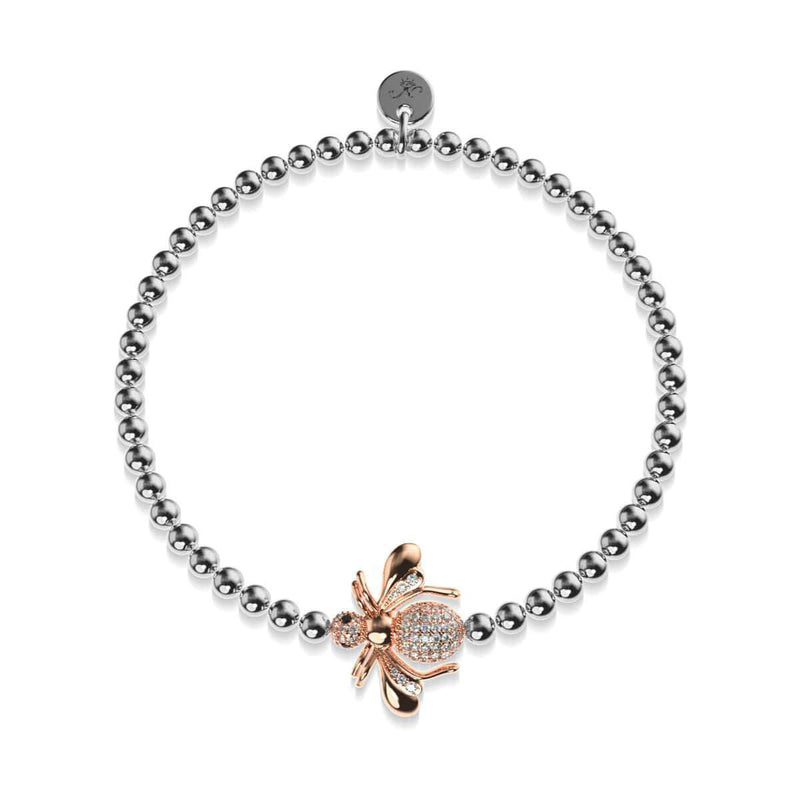 Queen | 18k Rose Gold & Silver | Crystal Honeybee Charm Bracelet