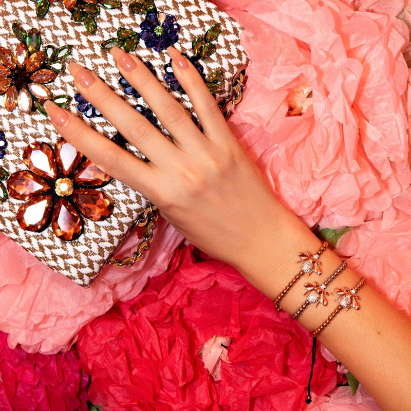 Queen | 18k Rose Gold & Silver | Crystal Honeybee Charm Bracelet