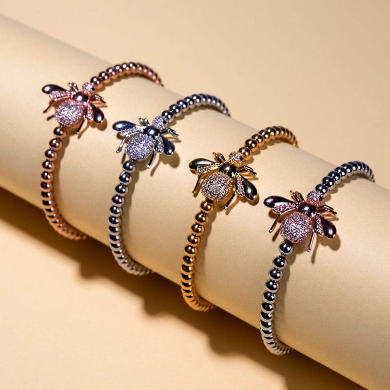 Queen | 18k Rose Gold & Silver | Crystal Honeybee Charm Bracelet