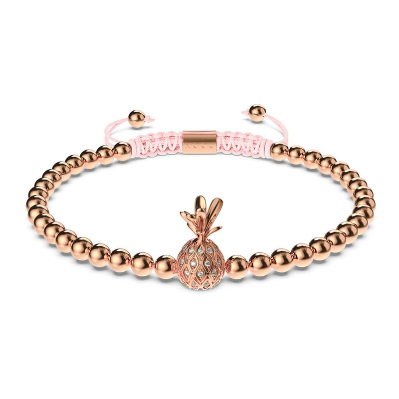 Pina Colada | 18k Rose Gold | Pink | Crystal Pineapple | Macrame Charmballa Bracelet