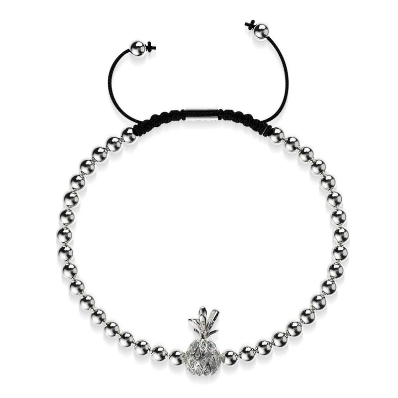 Pina Colada | Silver | Black | Crystal Pineapple | Macrame Charmballa Bracelet