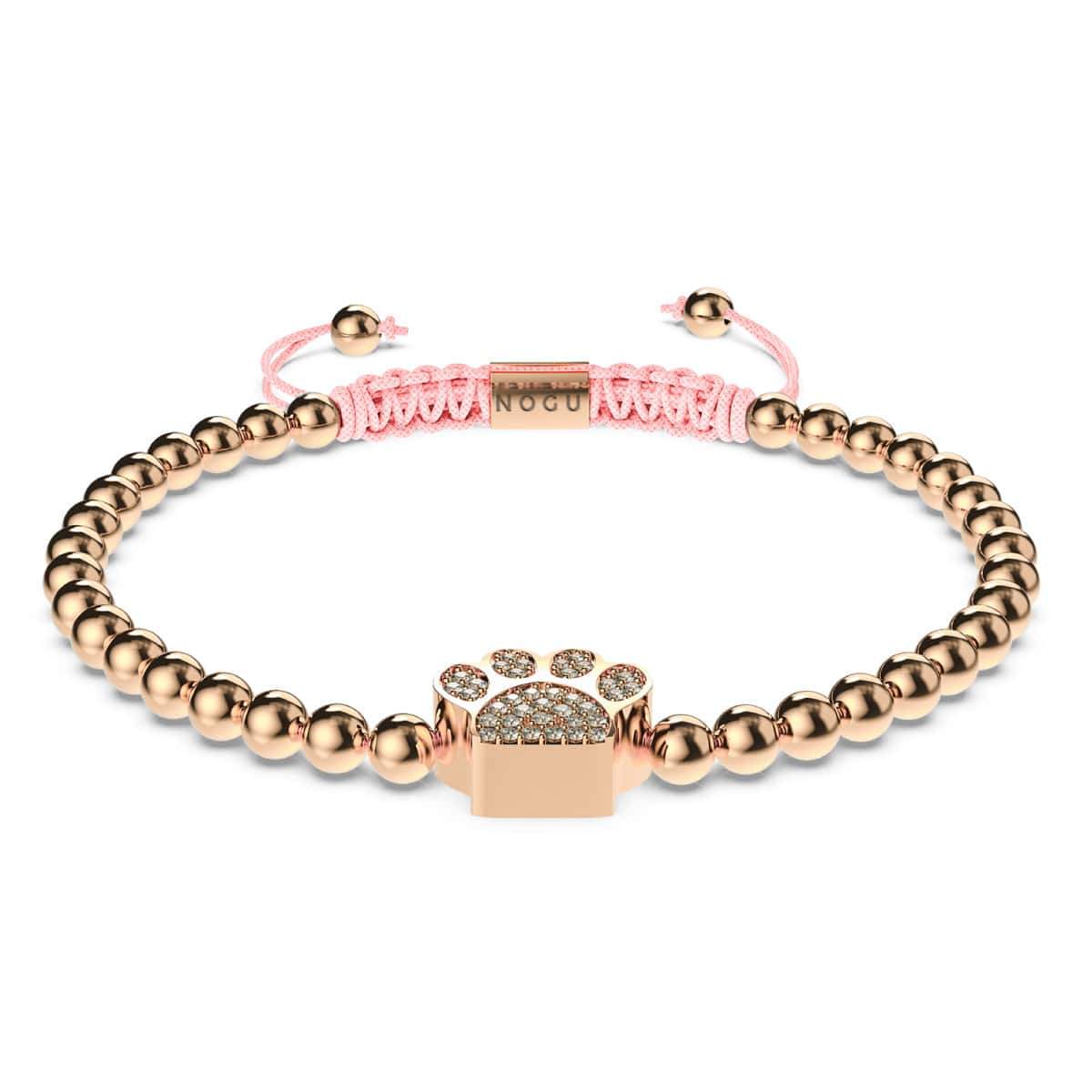 Paw | 18k Rose Gold | Pink | Crystal Pup Print | Macrame Charmballa Bracelet