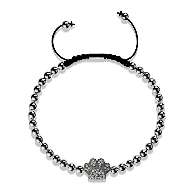 Paw | Gunmetal | Black | Crystal Pup Print | Macrame Charmballa Bracelet
