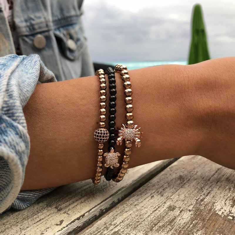 Tortuga | Gunmetal & 18k Rose Gold | Crystal Sea Turtle Bracelet
