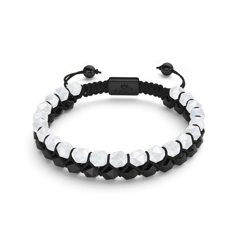 Moonstone & Black Agate | Gunmetal | Double Geom Bracelet