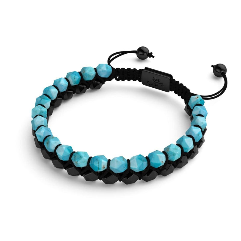 Turquoise & Black Agate | Gunmetal | Double Geom Bracelet