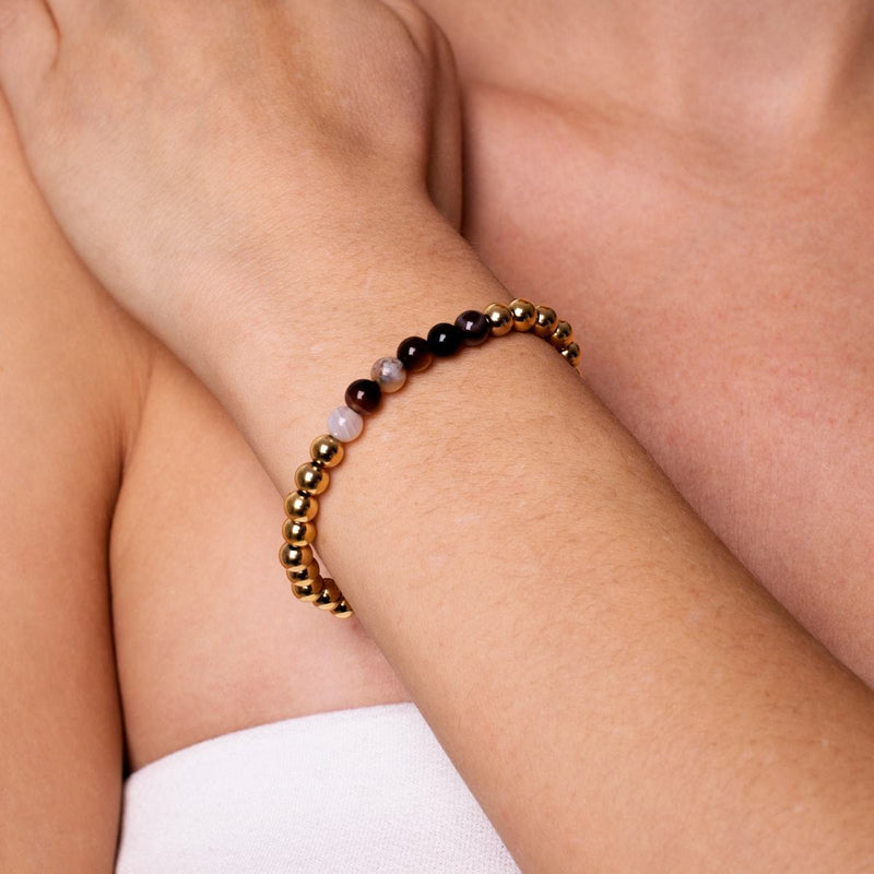 Satisfaction | 18k Gold | Grey Line Agate | Gemstone Expression Bracelet