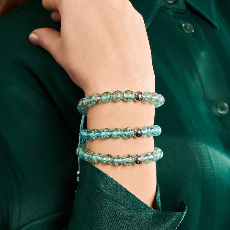 Arctic Blue | Silver | Firefly Glass Macrame Bracelet