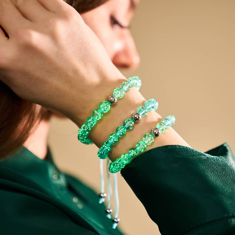 Arctic Blue | Silver | Firefly Glass Macrame Bracelet