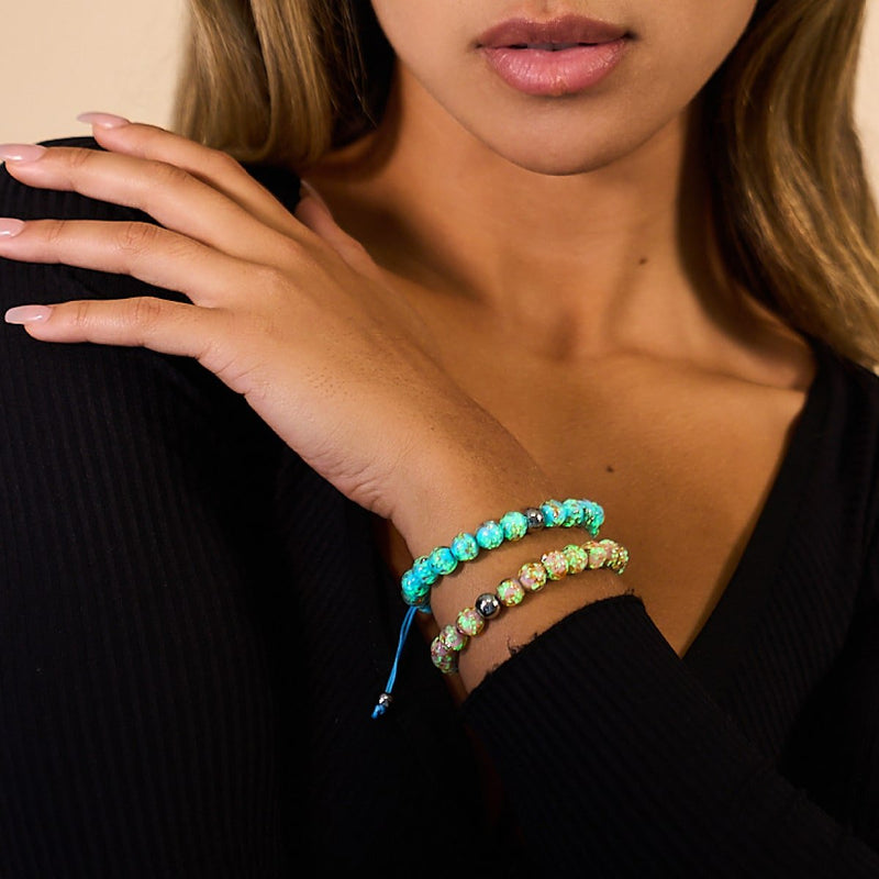 Cerulean | Silver | Firefly Glass Macrame Bracelet