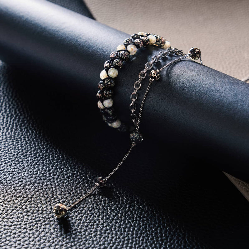 Cookies & Cream | Obsidian x Ivory | Double Firefly Glass Bracelet