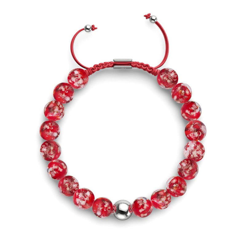 Crimson | Silver | Firefly Glass Macrame Bracelet