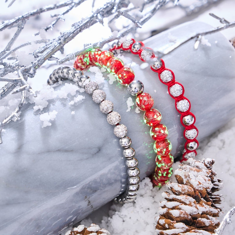 Crimson | Silver | Firefly Glass Macrame Bracelet