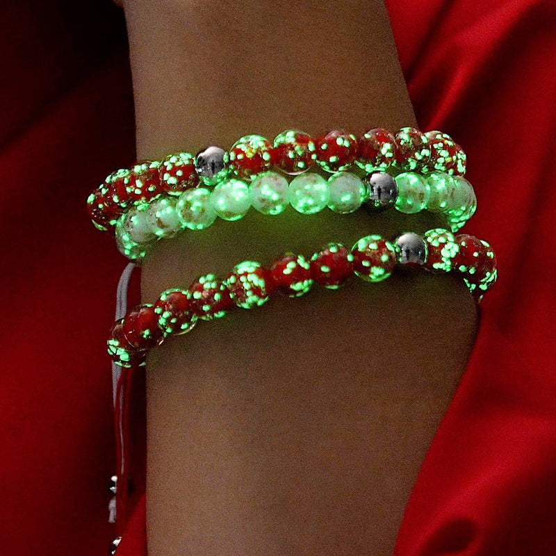 Crimson | Silver | Firefly Glass Macrame Bracelet