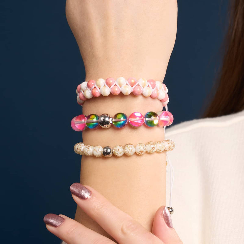 Ivory | Silver | Firefly Glass Macrame Bracelet