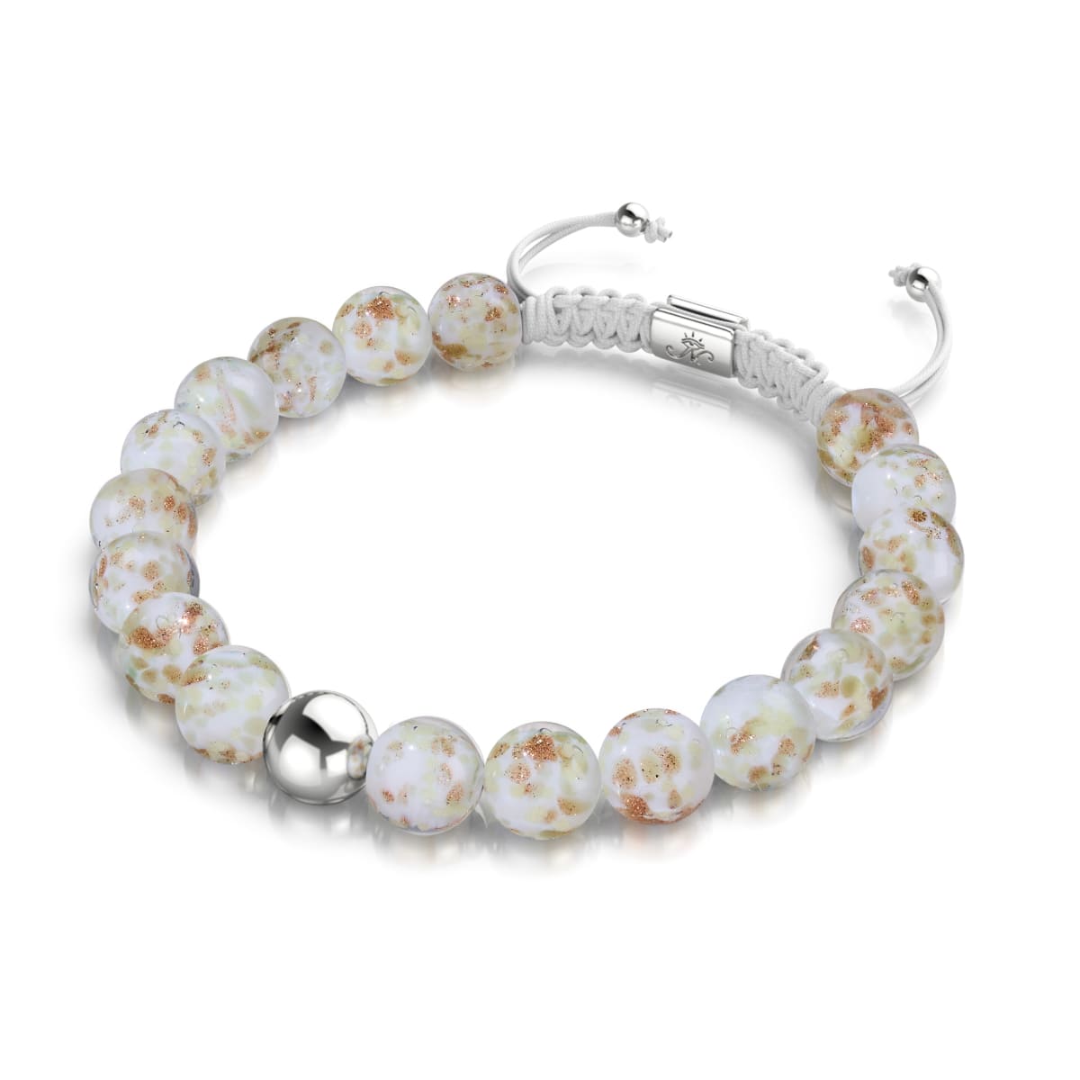 Ivory | Silver | Firefly Glass Macrame Bracelet