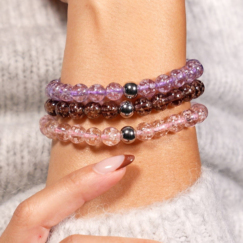 Lilac | Silver | Firefly Glass Macrame Bracelet