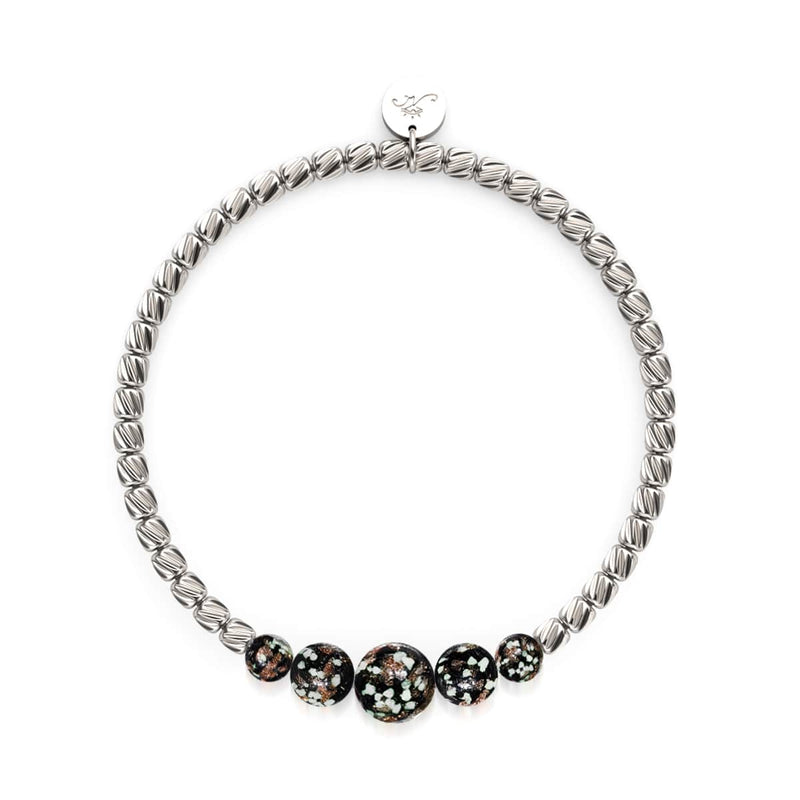 Obsidian | Silver | Firefly Glass Cascade Bracelet