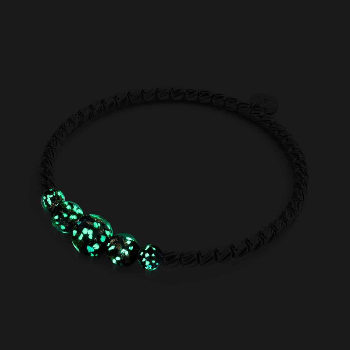 Obsidian | Silver | Firefly Glass Cascade Bracelet